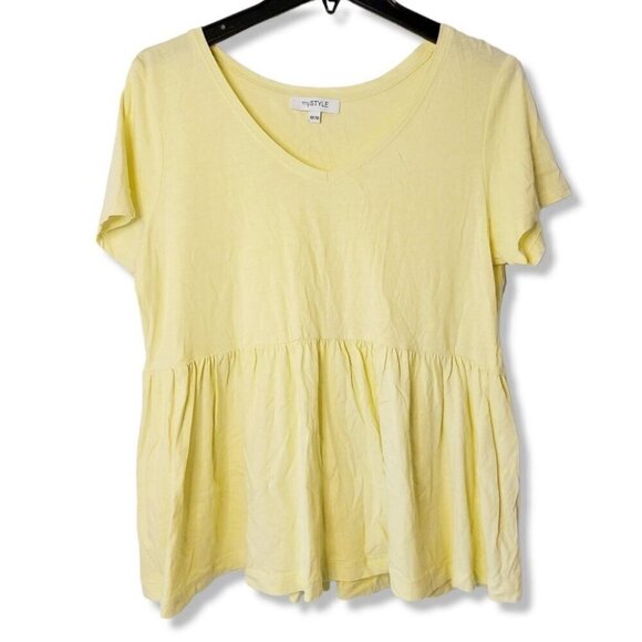 PASTEL Yellow Babydoll Vneck Tee - Picture 3 of 3